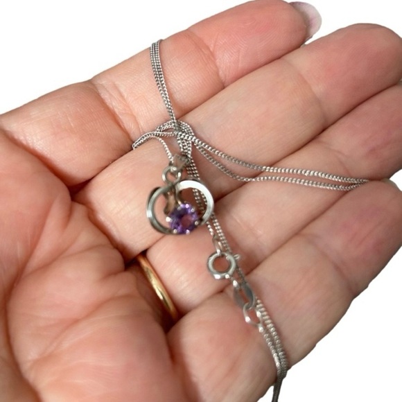 Vintage Finland Modernist 925 Heart Amethyst Necklace 20” - Picture 4 of 8